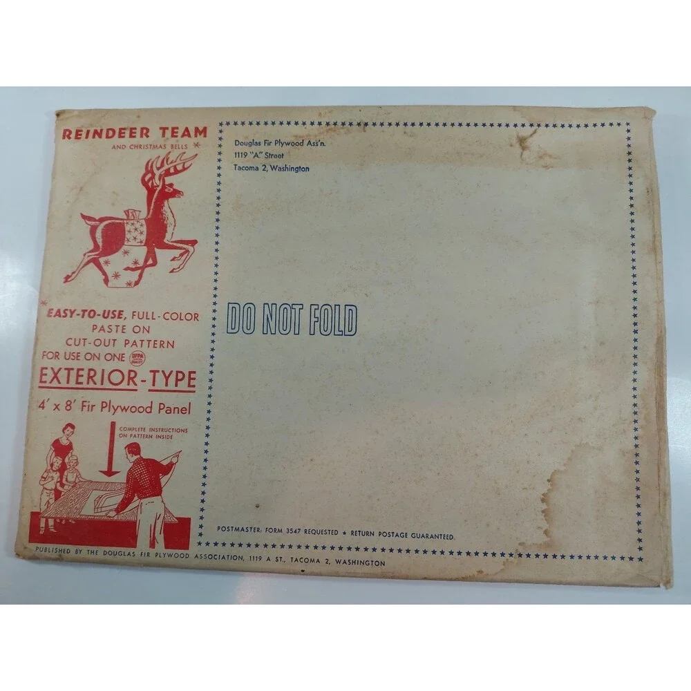 Vintage 1957 Douglas Fir Plywood Association Reindeer Team & Bells Pattern Kit